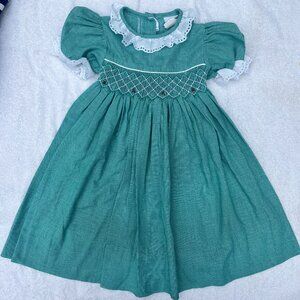 Green gingham smocked dress